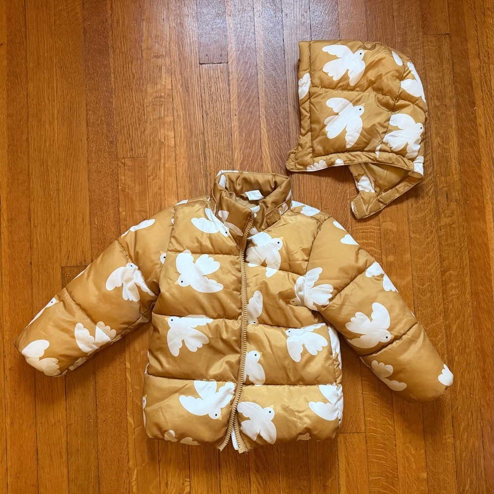 3T Gold yellow  bird print Puffer Jacket